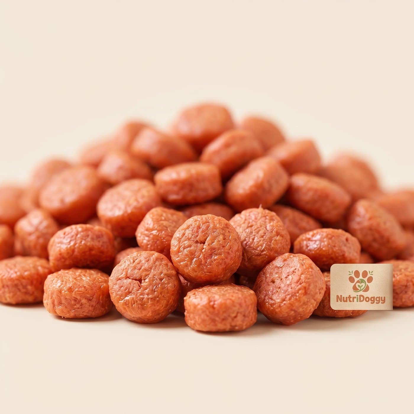 Gros plan des croquettes Peau & Pelage au saumon